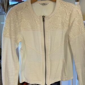 Gorgeous Cabi Classy Cream Jacket with crochet detail, Medium